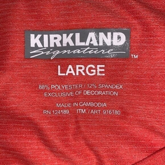 Kirkland Signature Mens Large Performance T-Shirt Red 88% Polyester 12% Spandex - Picture 2 of 10